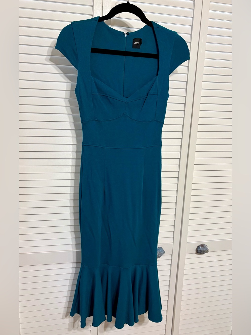 ASOS Teal Cap-Sleeve Mermaid-Hem Midi Dress